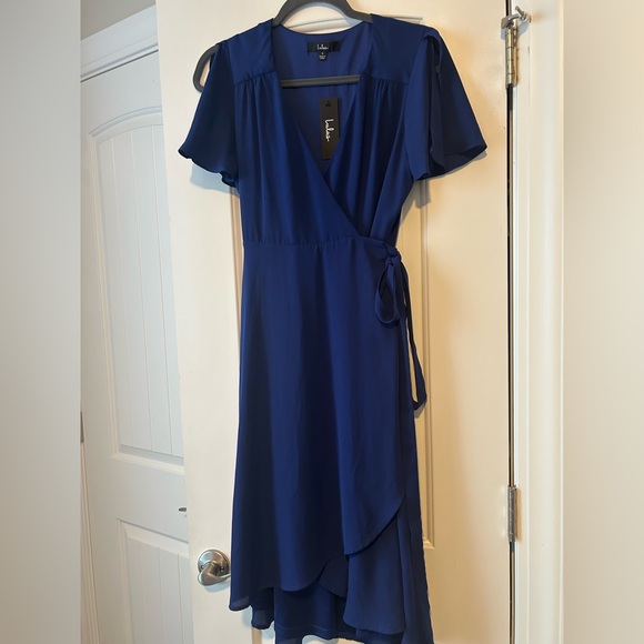 Lulus Dresses & Skirts - Lulu's Cobalt Blue Flutter Sleeve Wrap Midi Dress